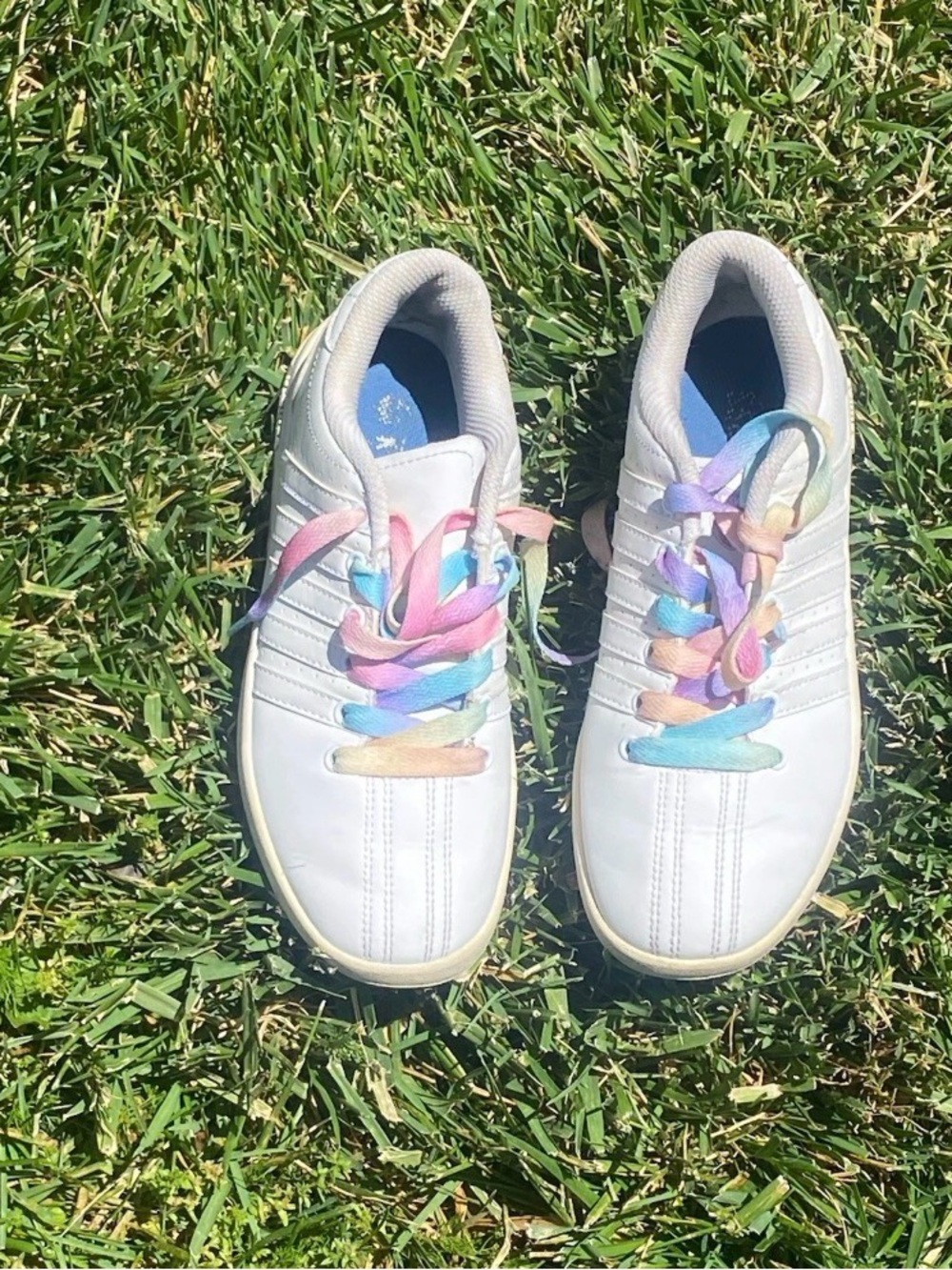 K-Swiss White Sneakers with Pastel Rainbow Laces